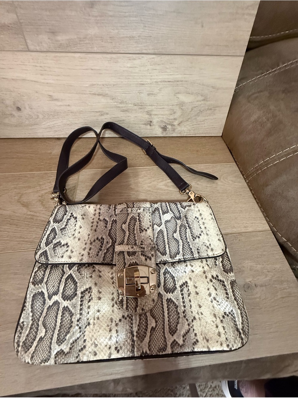 Sondra Roberts Python-Print Crossbody Shoulder Bag in Beige